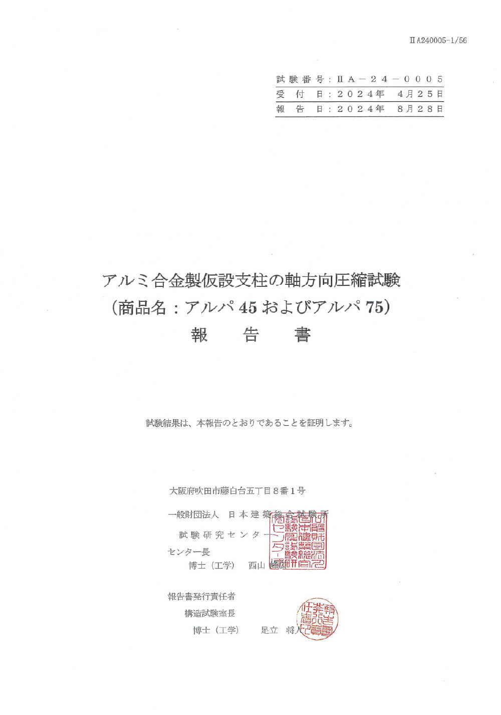 許容荷重試験
